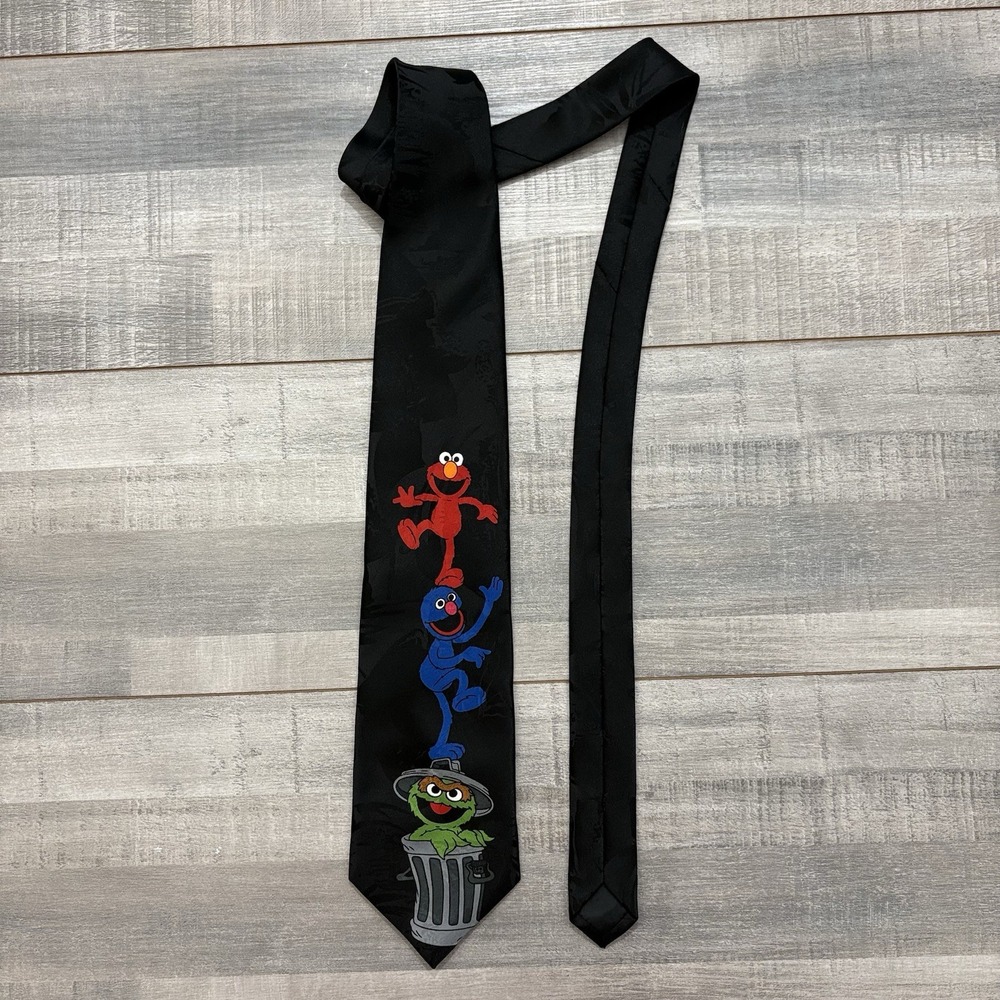 Sesame Street Elmo Grover Oscar Black Classic Tie 👔 Vintage Jim Henson Men’s